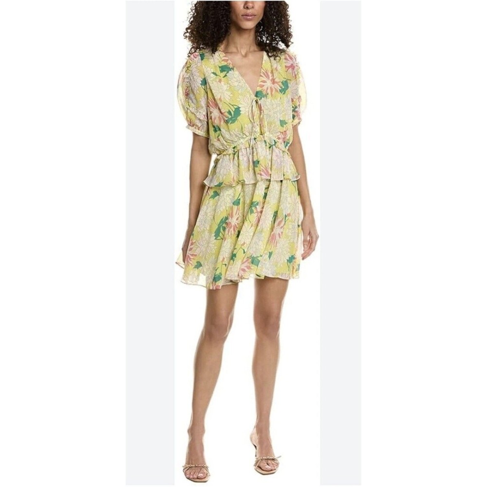 Ted Baker Puff Sleeves Isabella Floral Mini Dress Women's Yellow 0/US 2 NWT